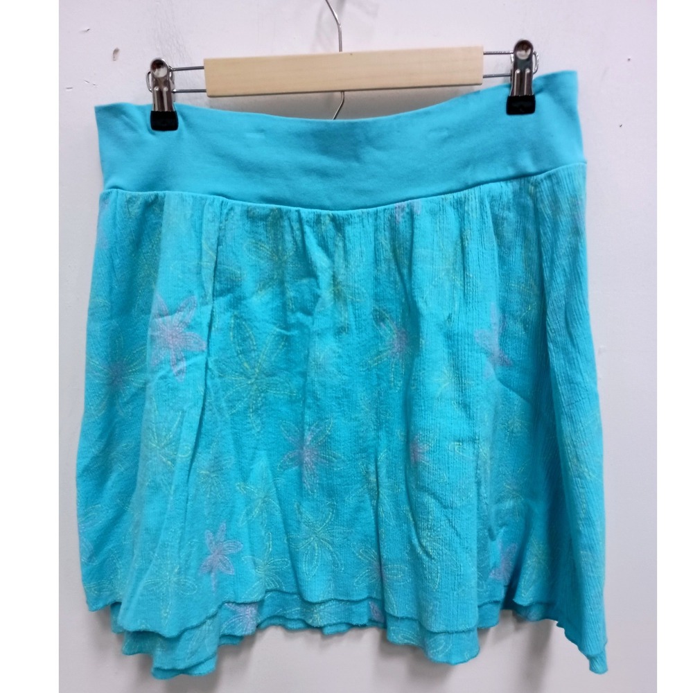 Fresh Produce Skirt Womens XL Turquoise Floral Cotton Mini Casual Summer Beach